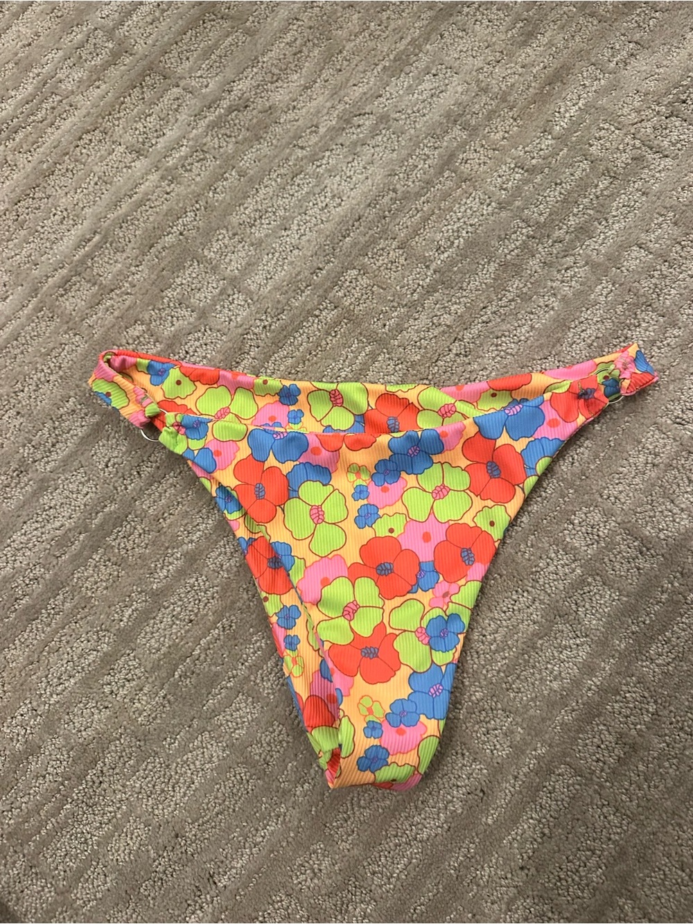 Floral Ribbed Bikini Bottoms - Neon Multi